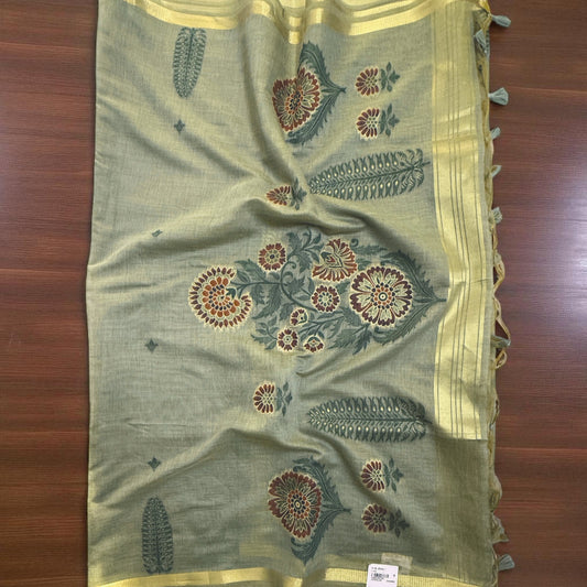 Olive Green Cotton Saree