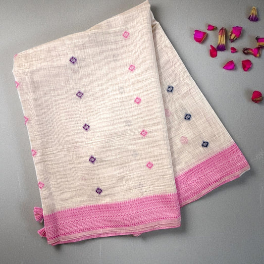 Ivory and Purple Chanderi Cotton Saree