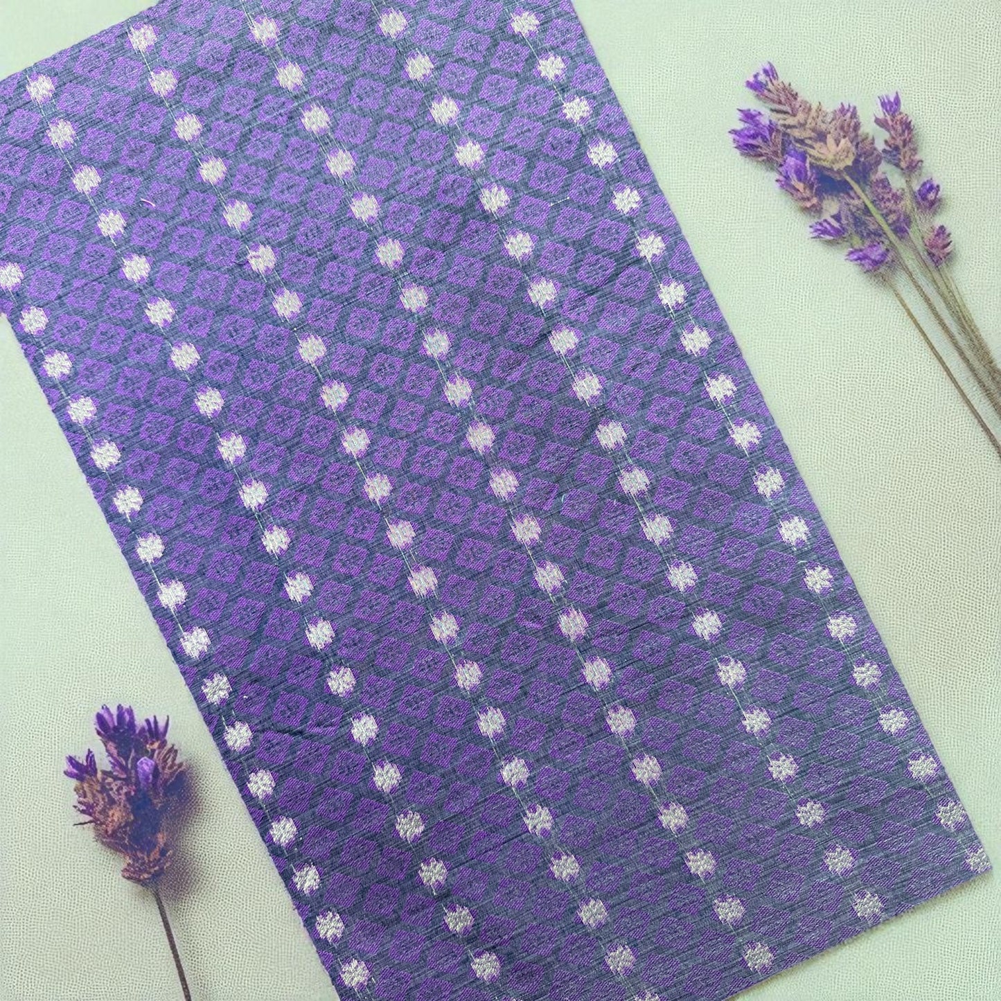 Ivory and Purple Chanderi Cotton Saree