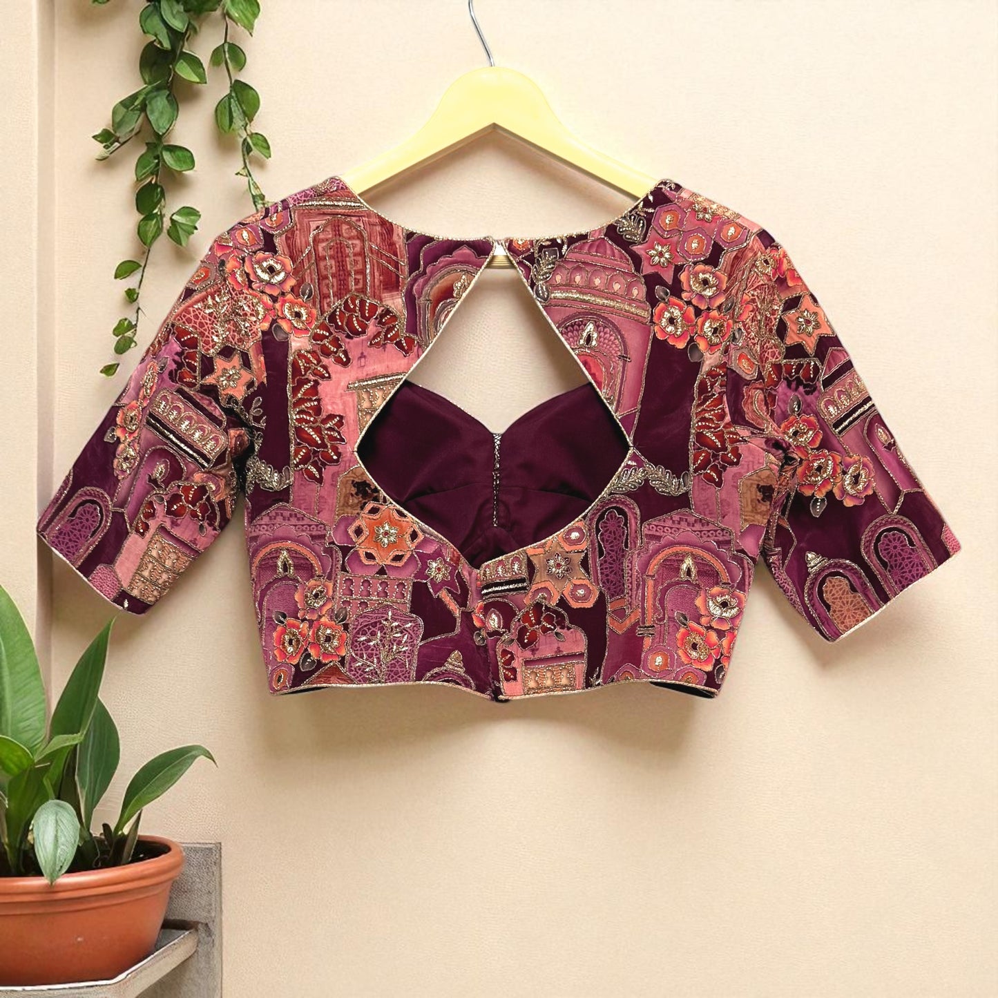 Myra Wine Handcrafted Embroidered Blouse – Statement Festive Wear