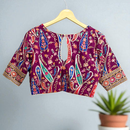 Olive Green Soft Silk with Multi-Colored Embroidered Blouse
