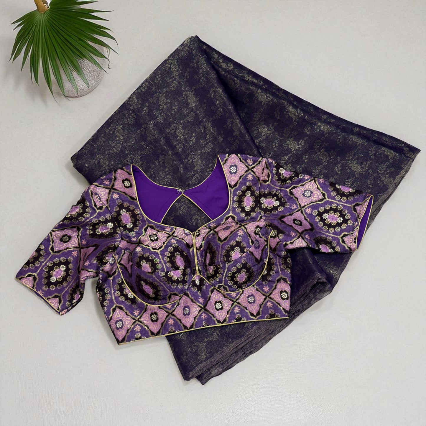 Royal Purple Soft Tissue saree with Brocade Blouse