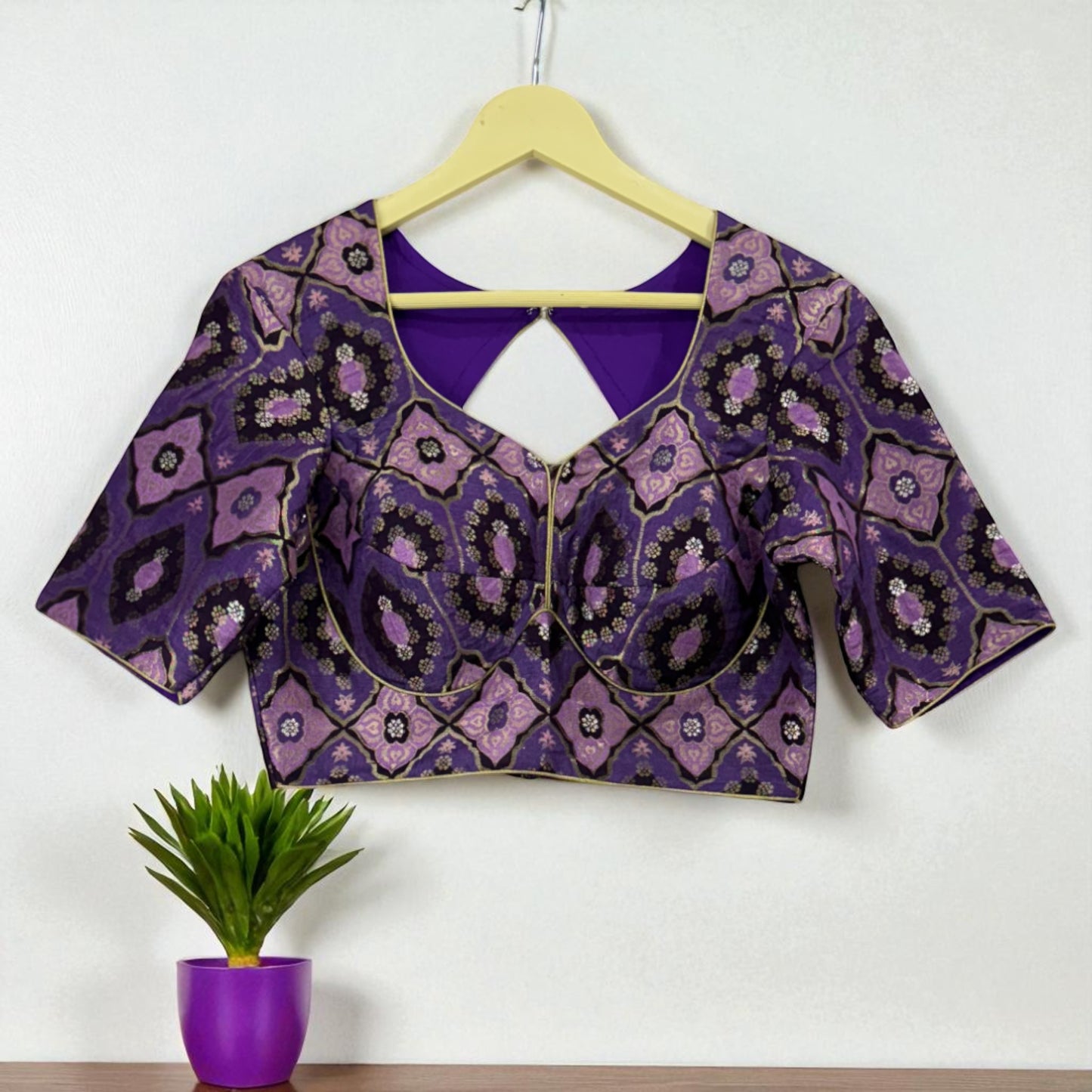 Royal Purple Soft Tissue saree with Brocade Blouse