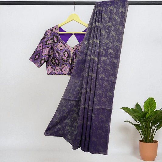 Royal Purple Soft Tissue saree with Brocade Blouse