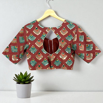 Teal Green Tissue Saree with Geometric Design Sequin Blouse