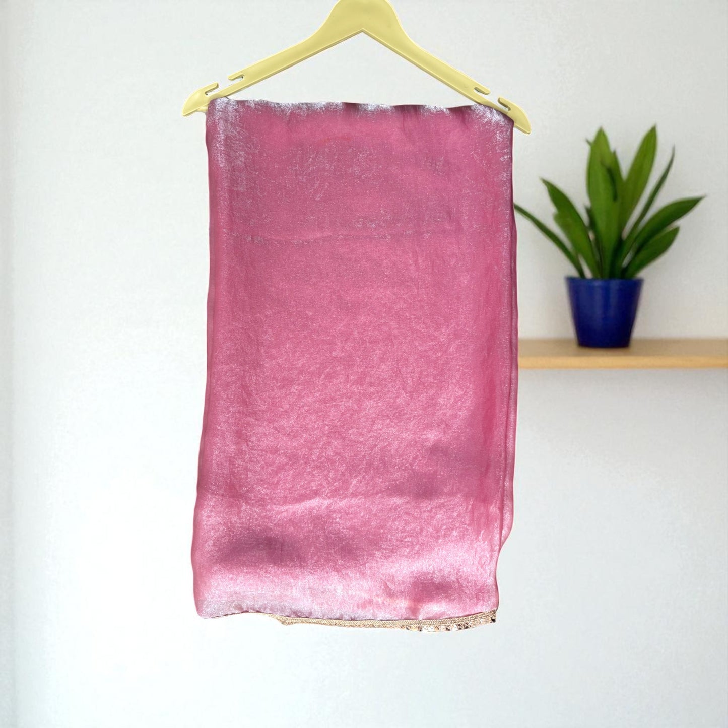 Rose Glow Pink Shimmer Saree with Embroidered Cream Blouse