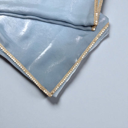 Powder Blue Shimmer Saree with Multicolor Embroidered Blouse
