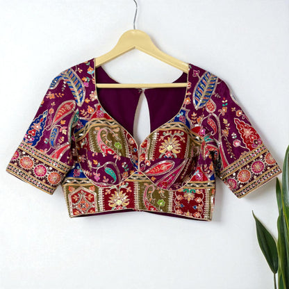 Wine coloured Rich Sequence and  Embroidered Designer Blouse