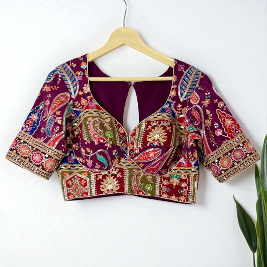 Wine coloured Rich Sequence and  Embroidered Designer Blouse