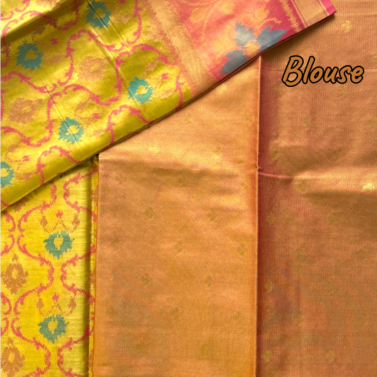 Golden Tissue Saree with Ikat-Inspired Motifs