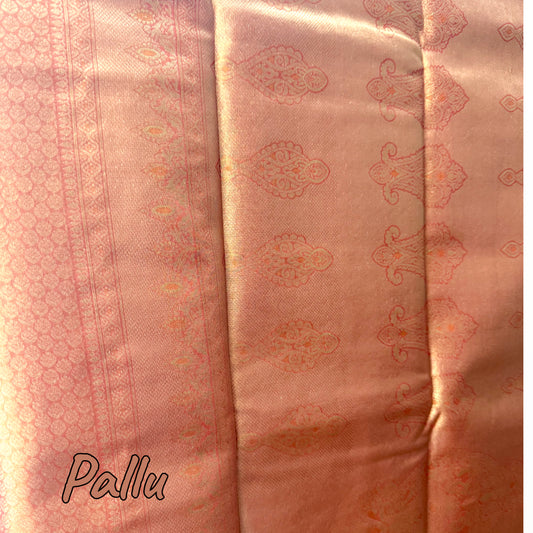 Peach Zari Woven Silk Saree