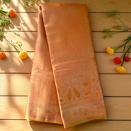 Peach Zari Woven Silk Saree