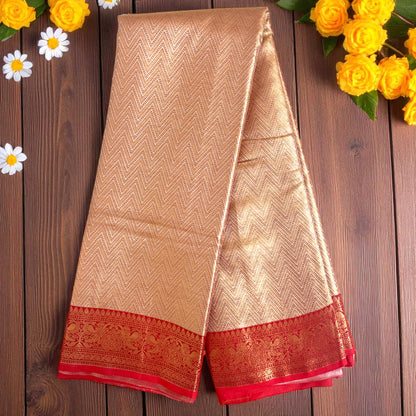Golden Tissue Saree With Red Border and Patola Inspired blouse