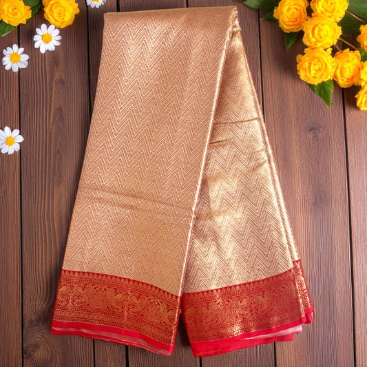 Golden Tissue Saree With Red Border and Patola Inspired blouse