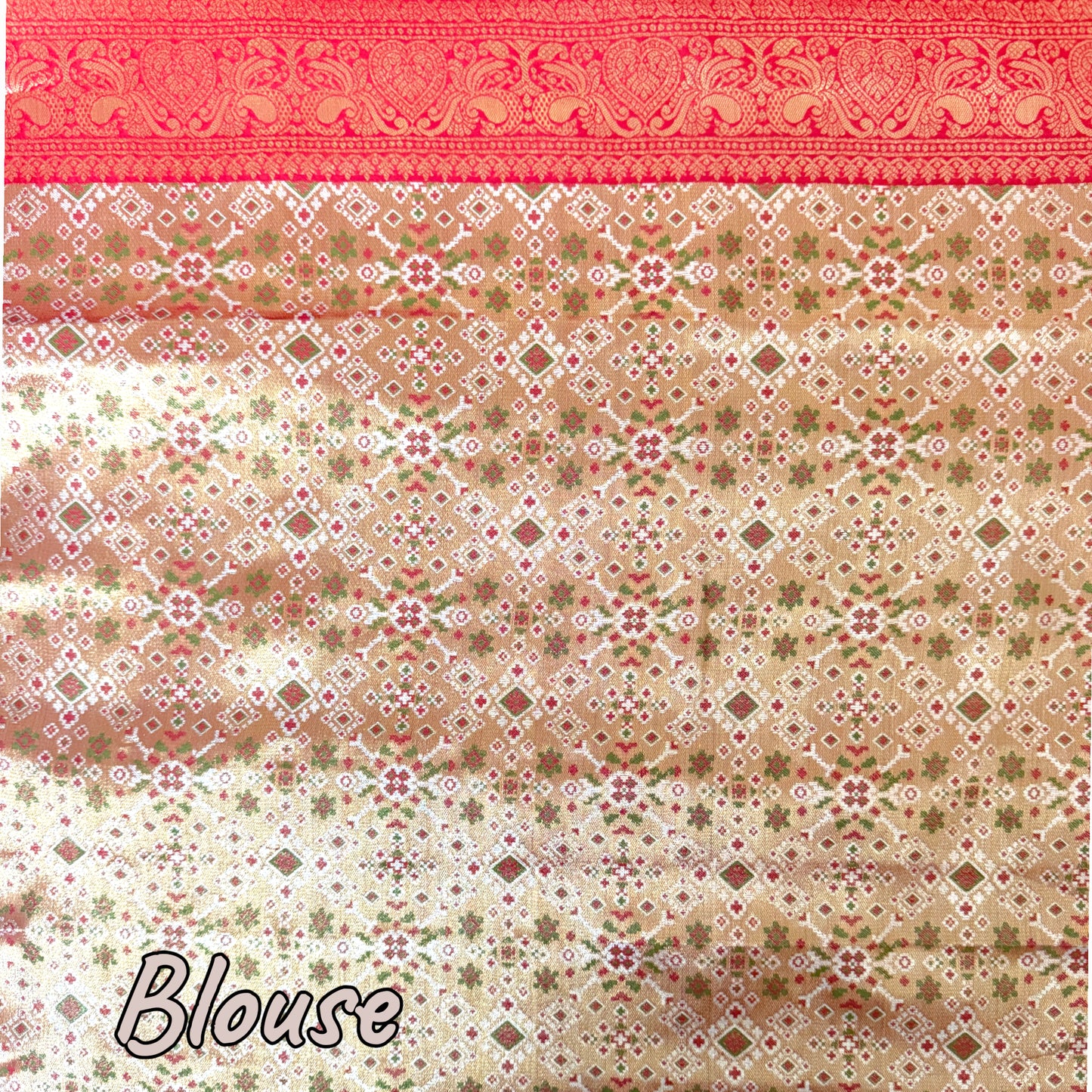 Golden Tissue Saree With Red Border and Patola Inspired blouse