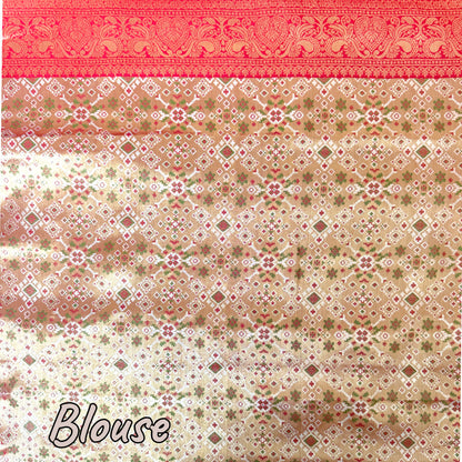 Golden Tissue Saree With Red Border and Patola Inspired blouse