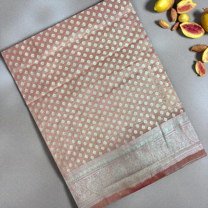 Peach Gold Tissue Saree with Intricate Zari Weaving