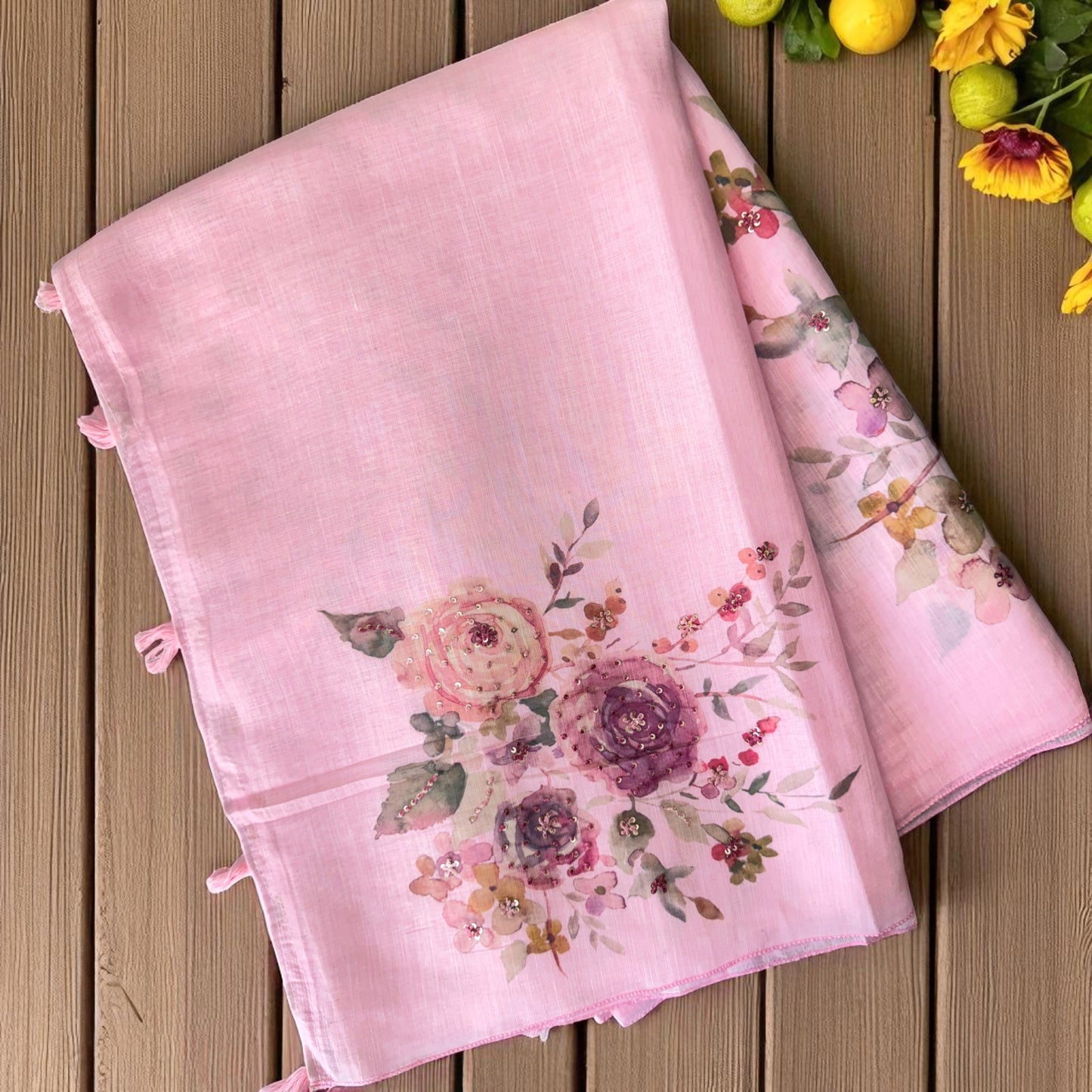 Blush Pink Linen Saree