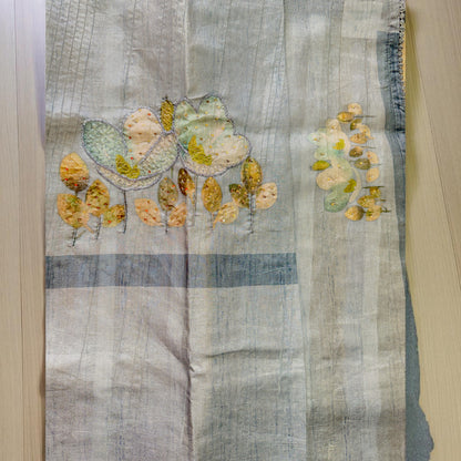 Elegant Grey Striped Organza Saree with Hand-Embroidered Floral Blouse (Copy)