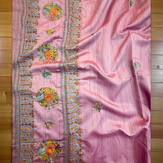 Blush Pink-Embroidered Tussar Saree