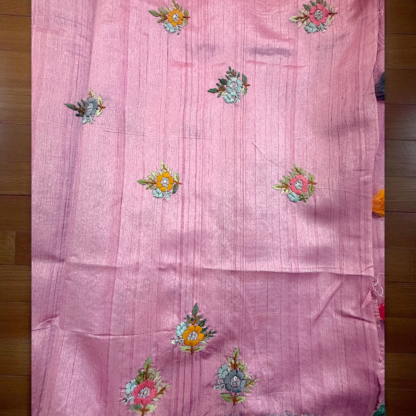 Blush Pink-Embroidered Tussar Saree