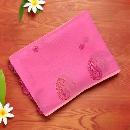 Blush Pink Cotton Saree with Rich Magenta Zari Border