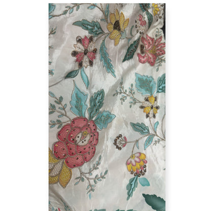 Ivory Floral Embroidered Blouse with Pastel Accents