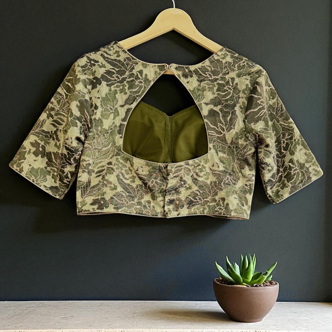 Olive Green Floral Crepe tissue Blouse