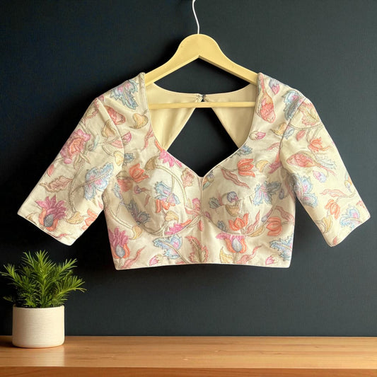 Ivory Pastel Floral Embroidered Blouse