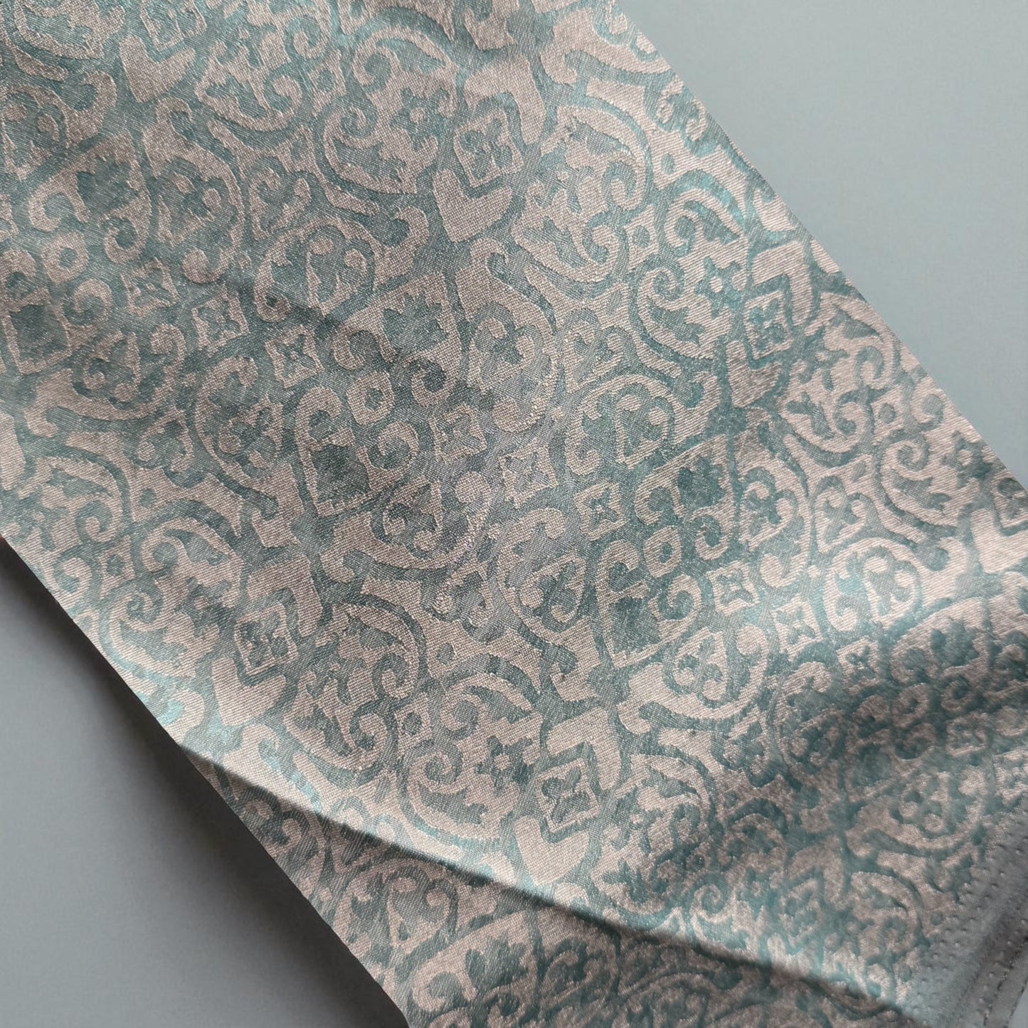 Sky Blue Soft Silk with Ivory Floral Embroidered Blouse