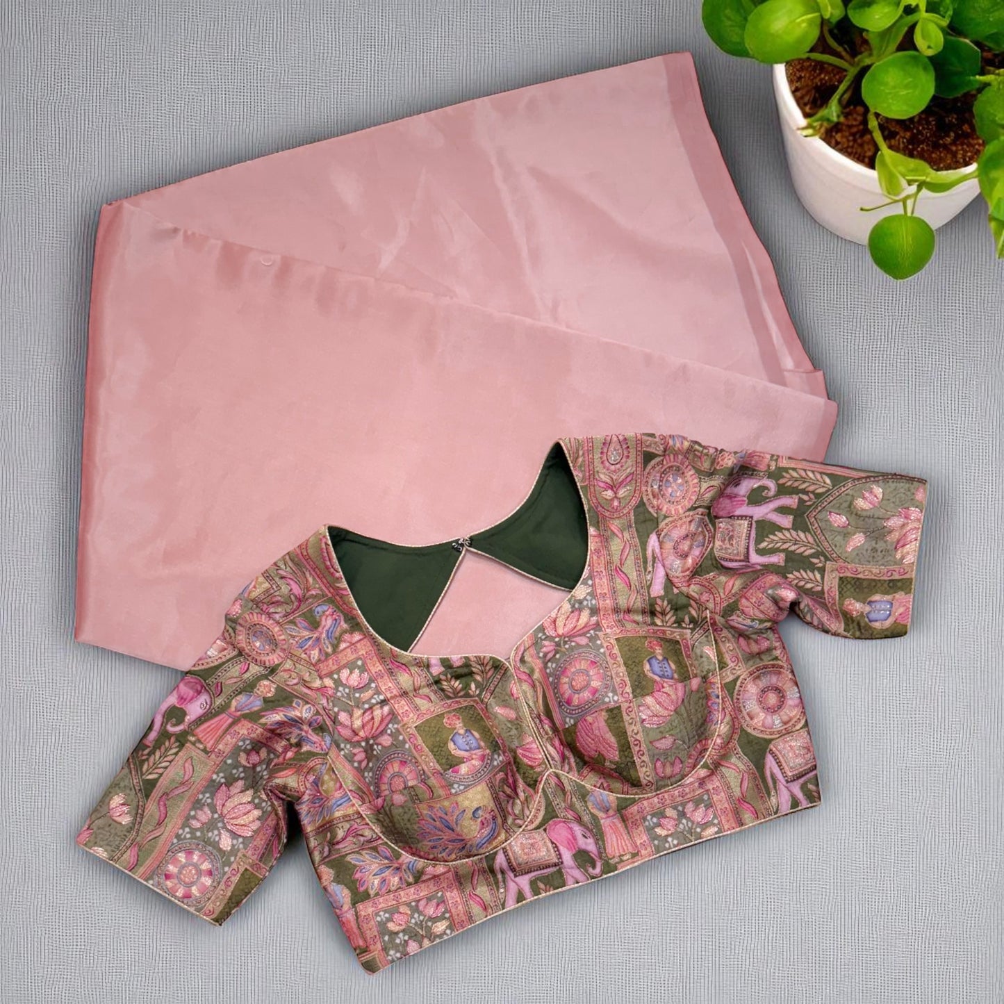 Rust Pink soft Silk Saree with Heritage Brocade Blouse