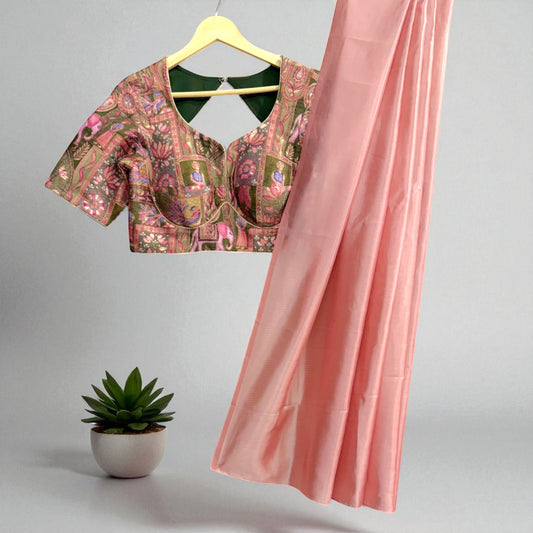 Rust Pink soft Silk Saree with Heritage Brocade Blouse