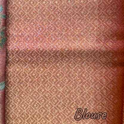Bronze Tissue saree with Peacock Motifs