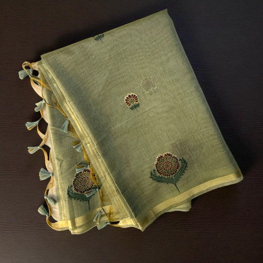 Olive Green Cotton Saree