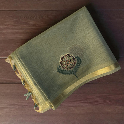 Olive Green Cotton Saree
