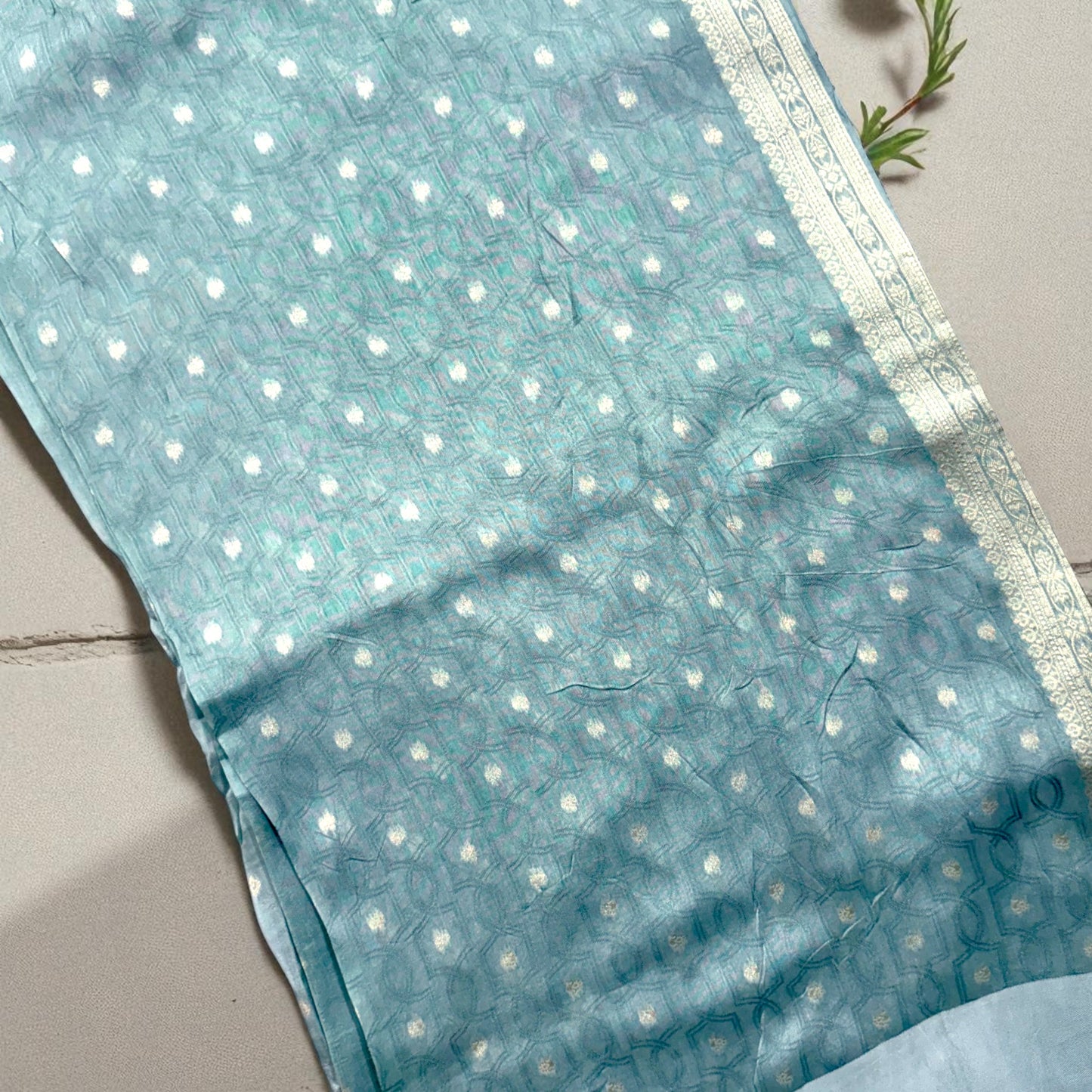 Powder Blue Soft Georgette Silk Saree with Silver Zari Weave