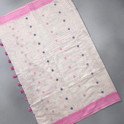 Ivory and Purple Chanderi Cotton Saree