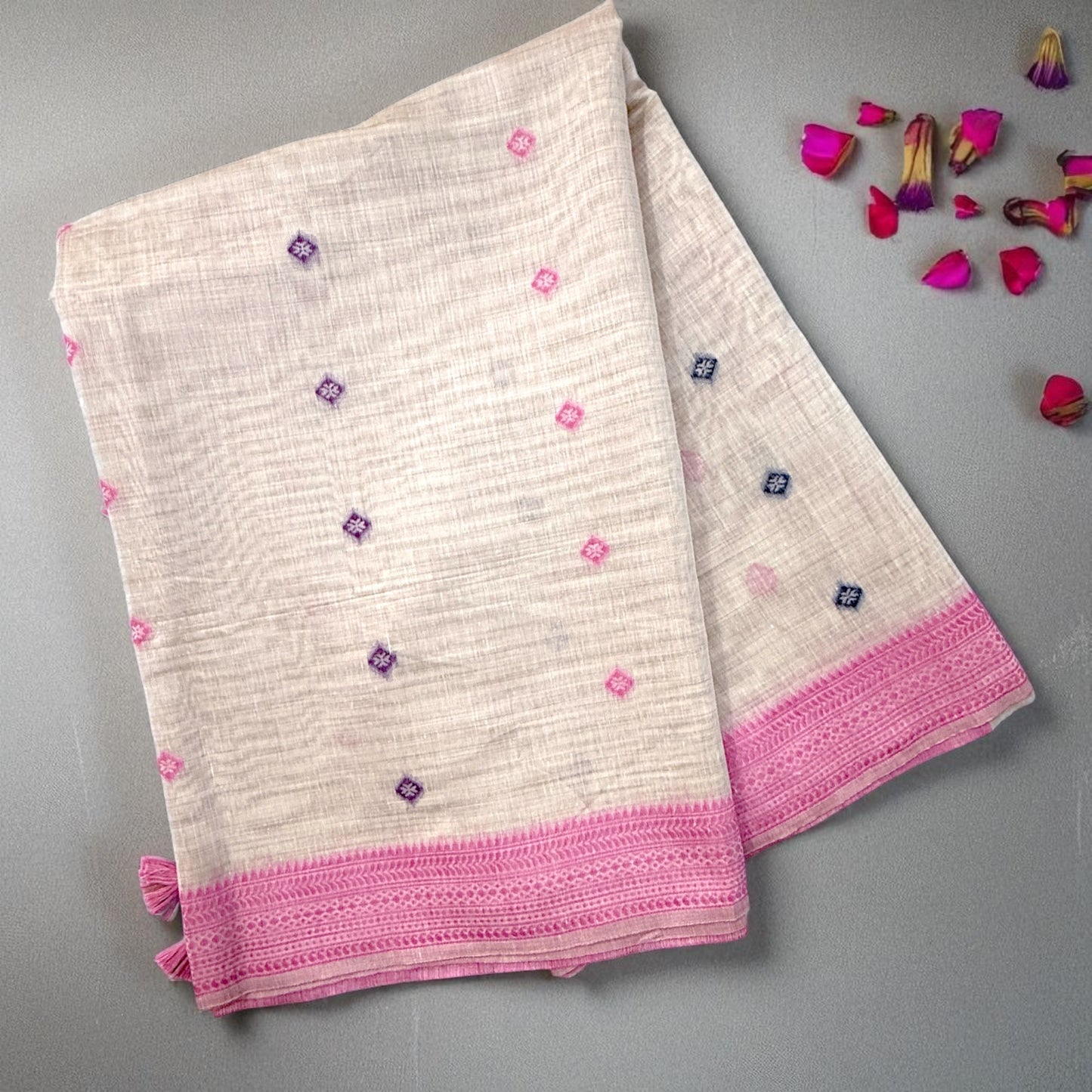 Ivory and Purple Chanderi Cotton Saree