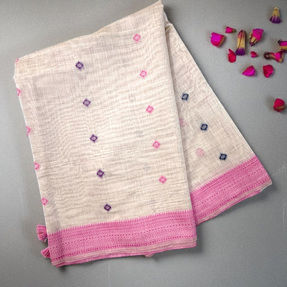 Ivory and Purple Chanderi Cotton Saree