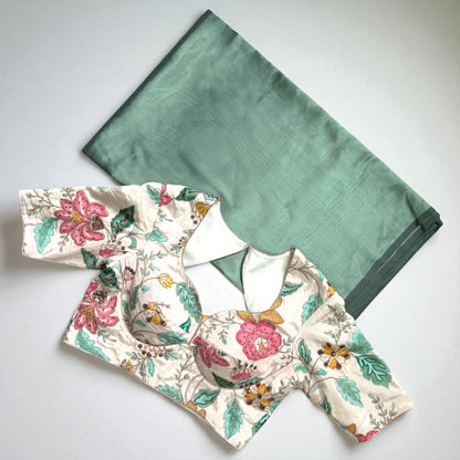 Mint Green Soft silk Saree with Floral Blouse