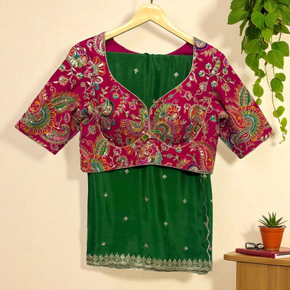 Rich Pink blouse with Emerald green saree
