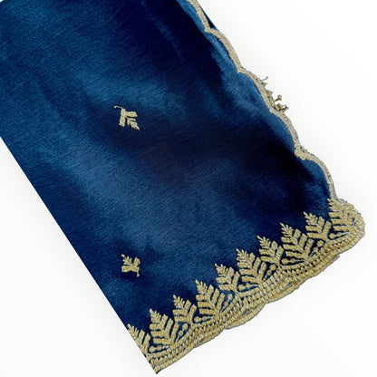 Royal Blue Saree with Green-Blue-Gold Brocade Blouse