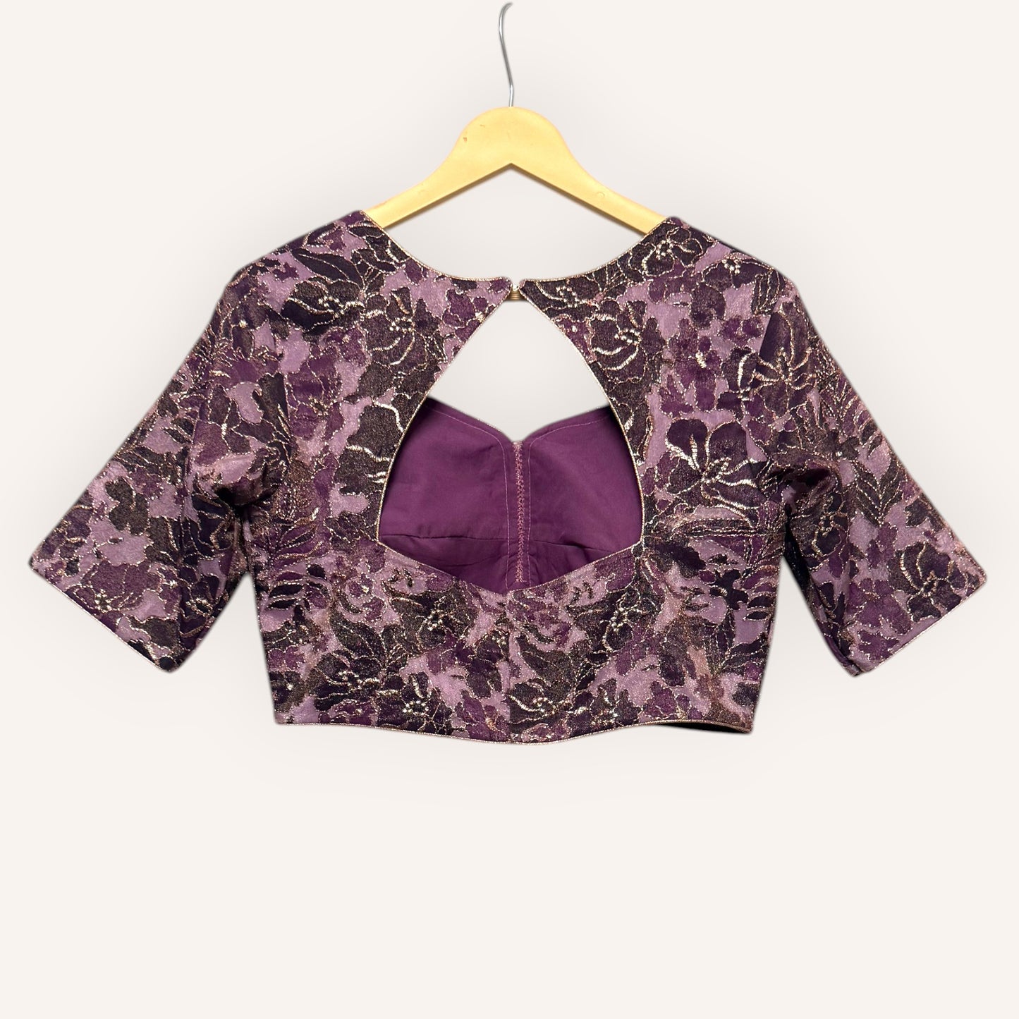 Deep Plum Floral Crepe tissue blouse Blouse with Gold Accents
