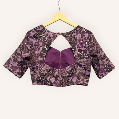 Deep Plum Floral Crepe tissue blouse Blouse with Gold Accents