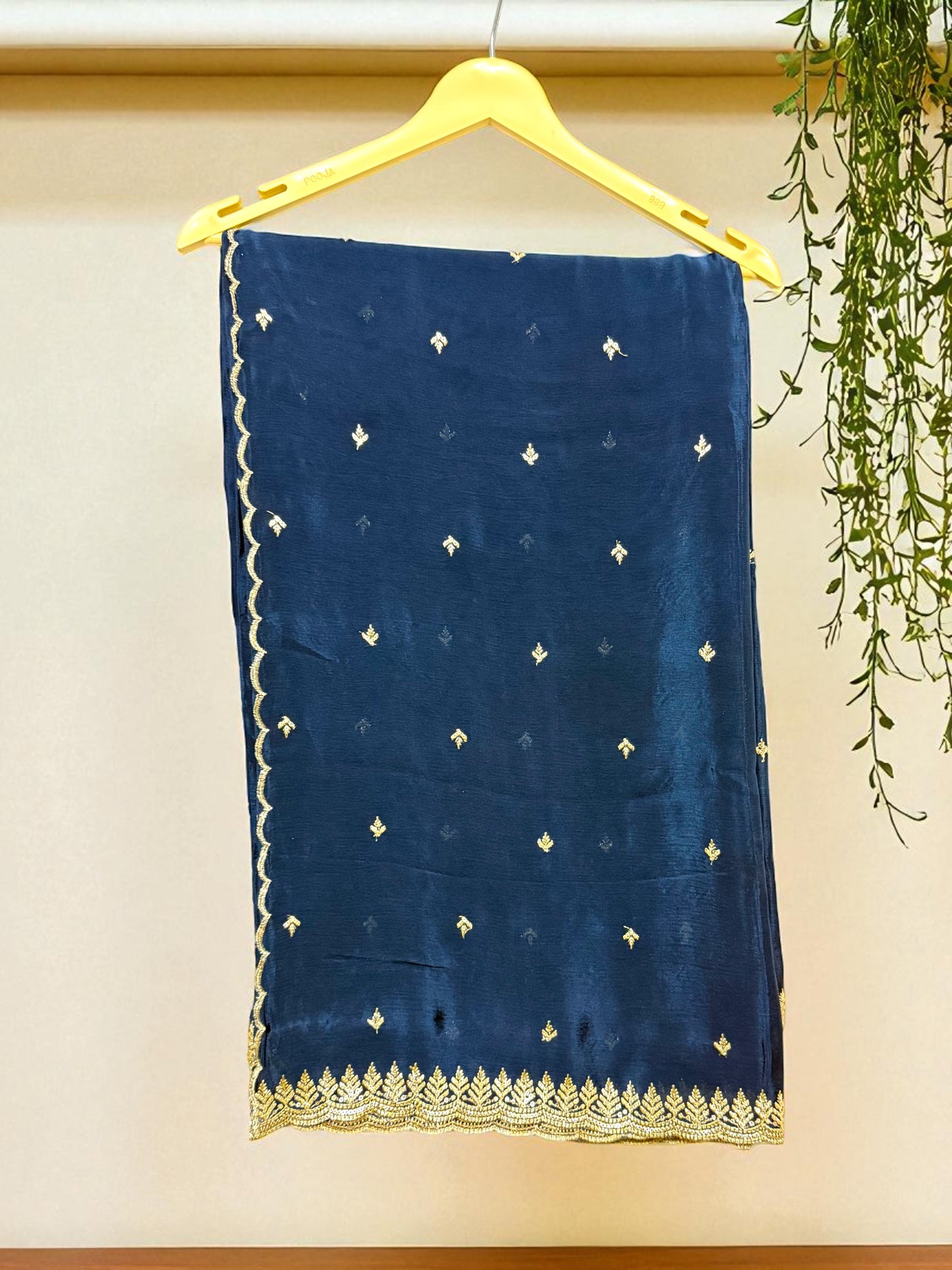 Royal Blue Saree with Green-Blue-Gold Brocade Blouse