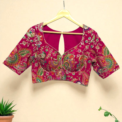 Rich Pink blouse with Emerald green saree