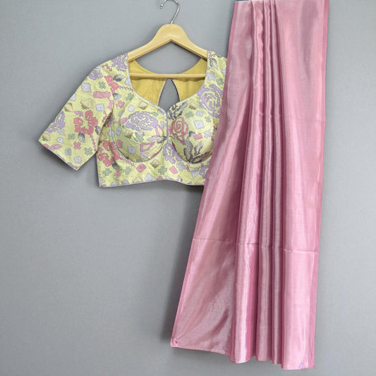 Mauve Soft Silk with Pastel Pixel-Pattern Blouse