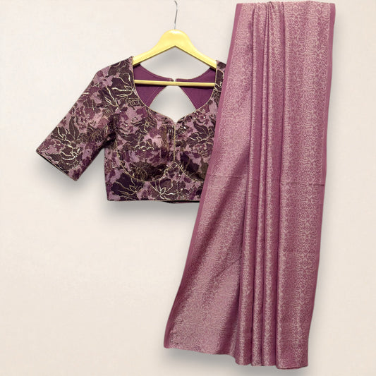 Lilac Soft Silk Saree with Floral Brocade Blouse | Saree Heritage