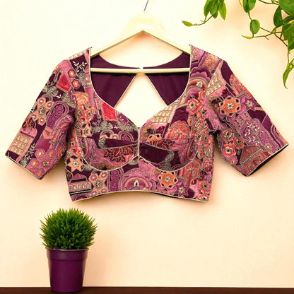 Myra Wine Handcrafted Embroidered Blouse – Statement Festive Wear