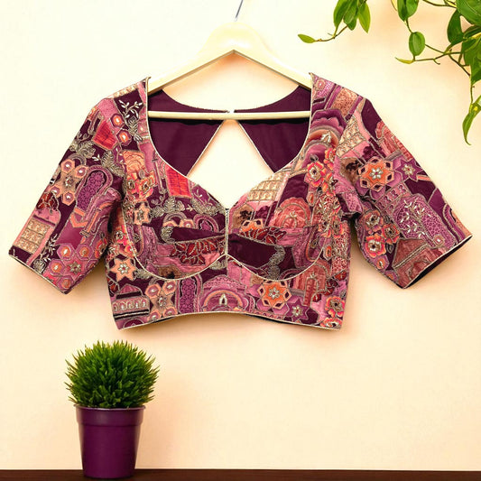 Myra Wine Handcrafted Embroidered Blouse – Statement Festive Wear